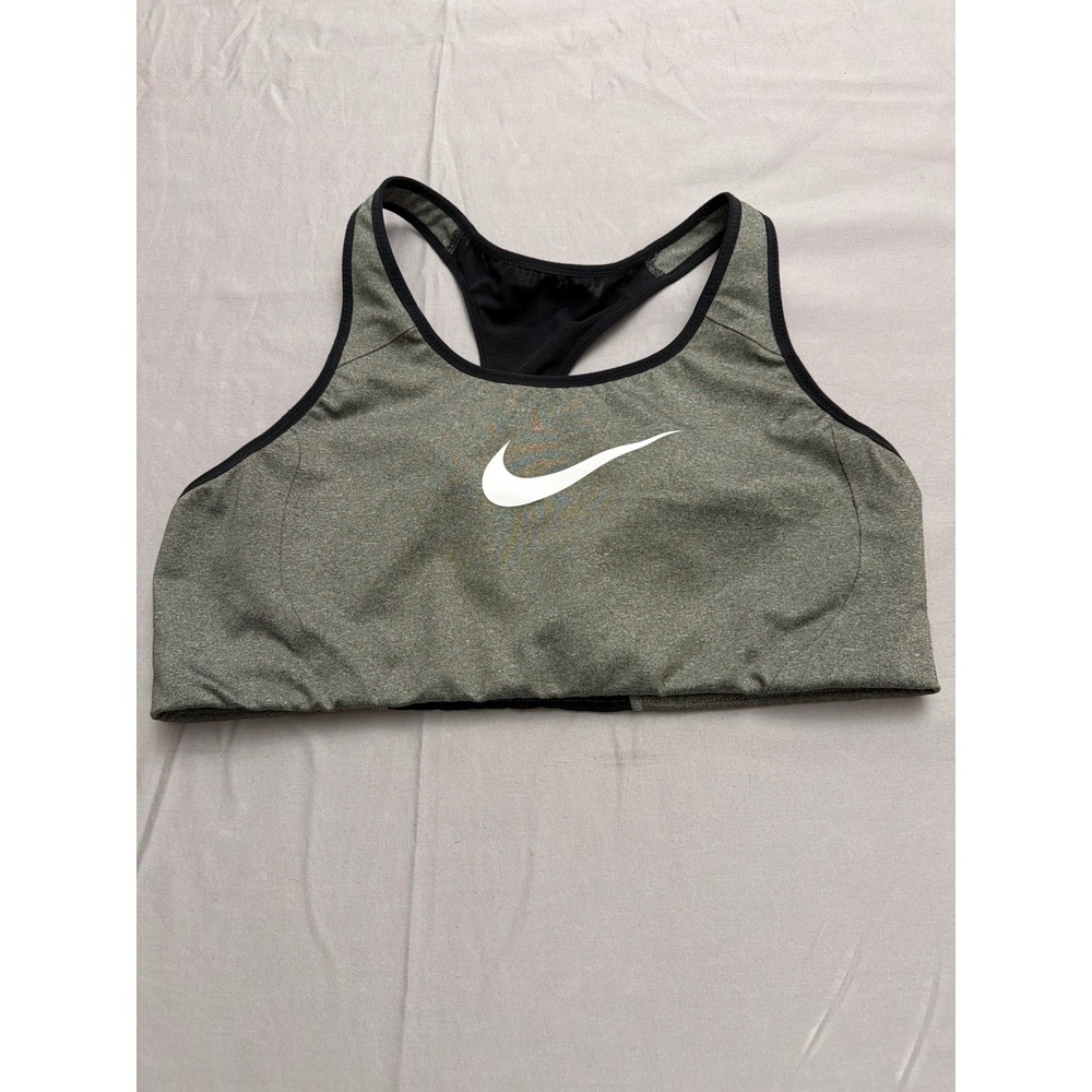 Nike Dri-FIT Sports Bra XL Heathered Green Black Racerback Swoosh Logo